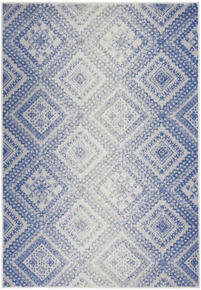 4' X 6' Ivory And Blue Geometric Area Rug