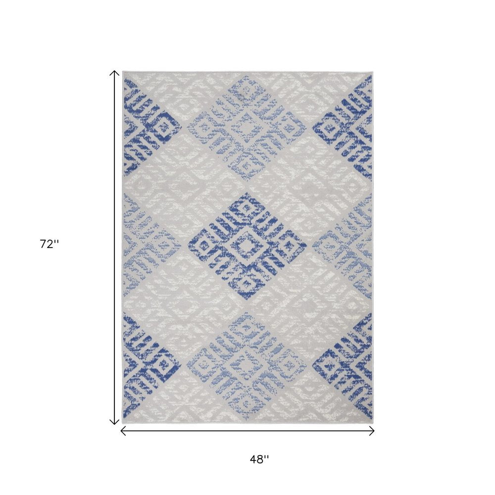 5' X 7' Blue And Gray Geometric Area Rug