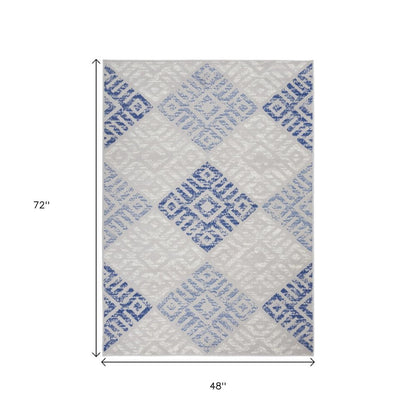 4' X 6' Blue And Gray Geometric Area Rug
