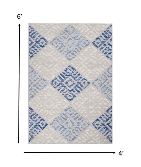 6' X 9' Blue Gray Geometric Dhurrie Area Rug