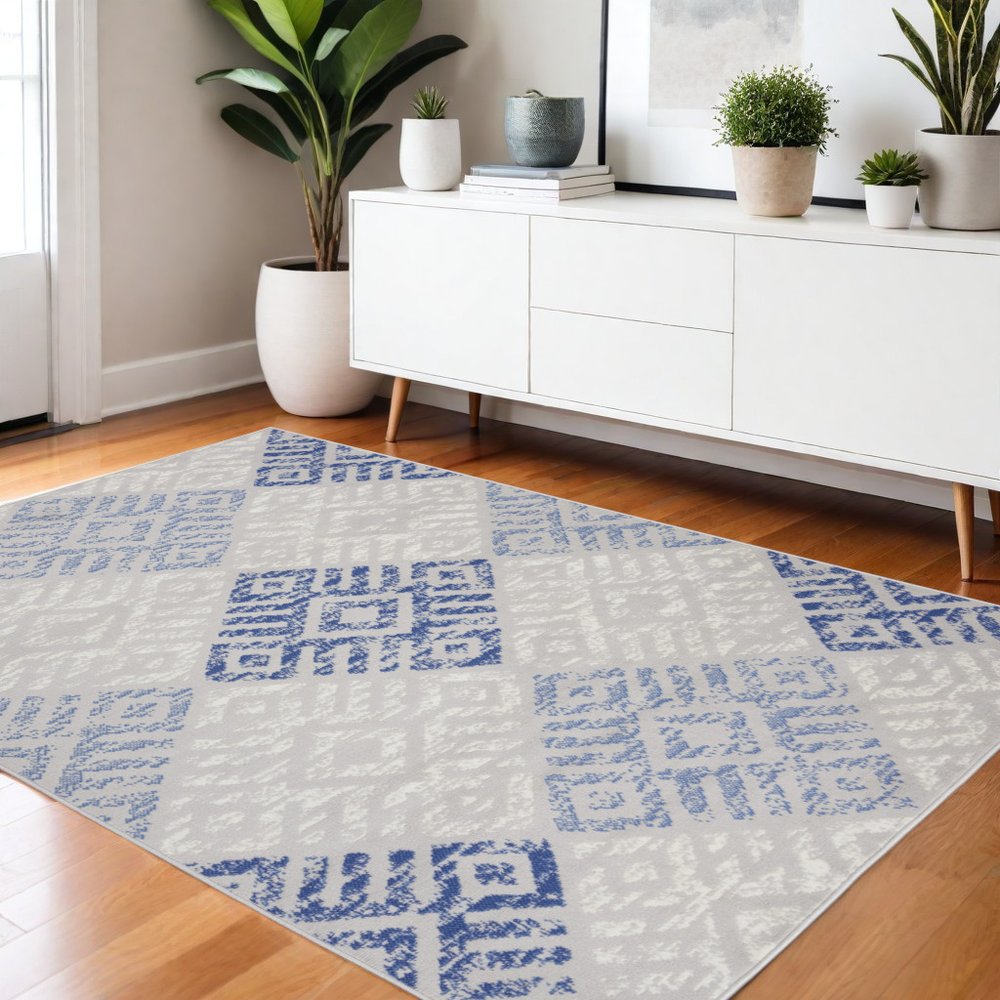 6' X 9' Blue And Gray Geometric Area Rug