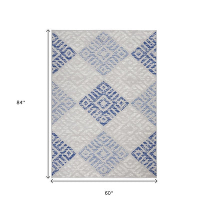 4' X 6' Blue And Gray Geometric Area Rug