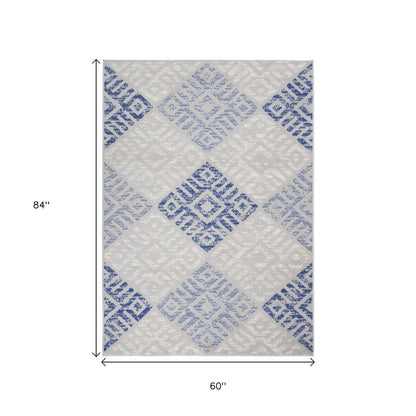 6' X 9' Blue And Gray Geometric Area Rug