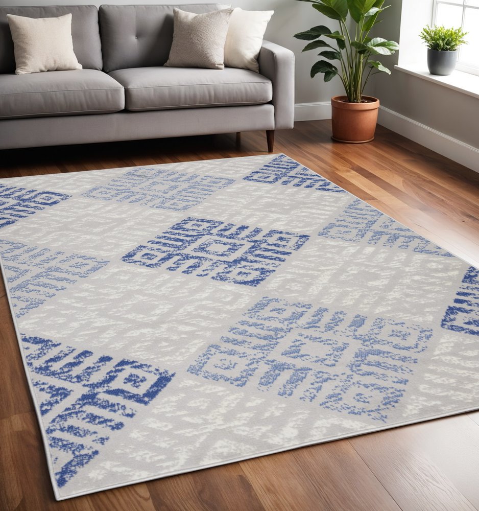 6' X 9' Blue And Gray Geometric Area Rug