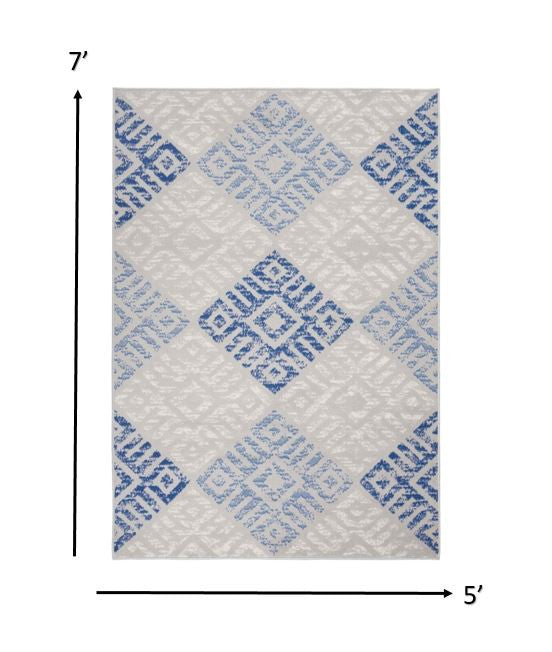 4' X 6' Blue Gray Geometric Dhurrie Area Rug