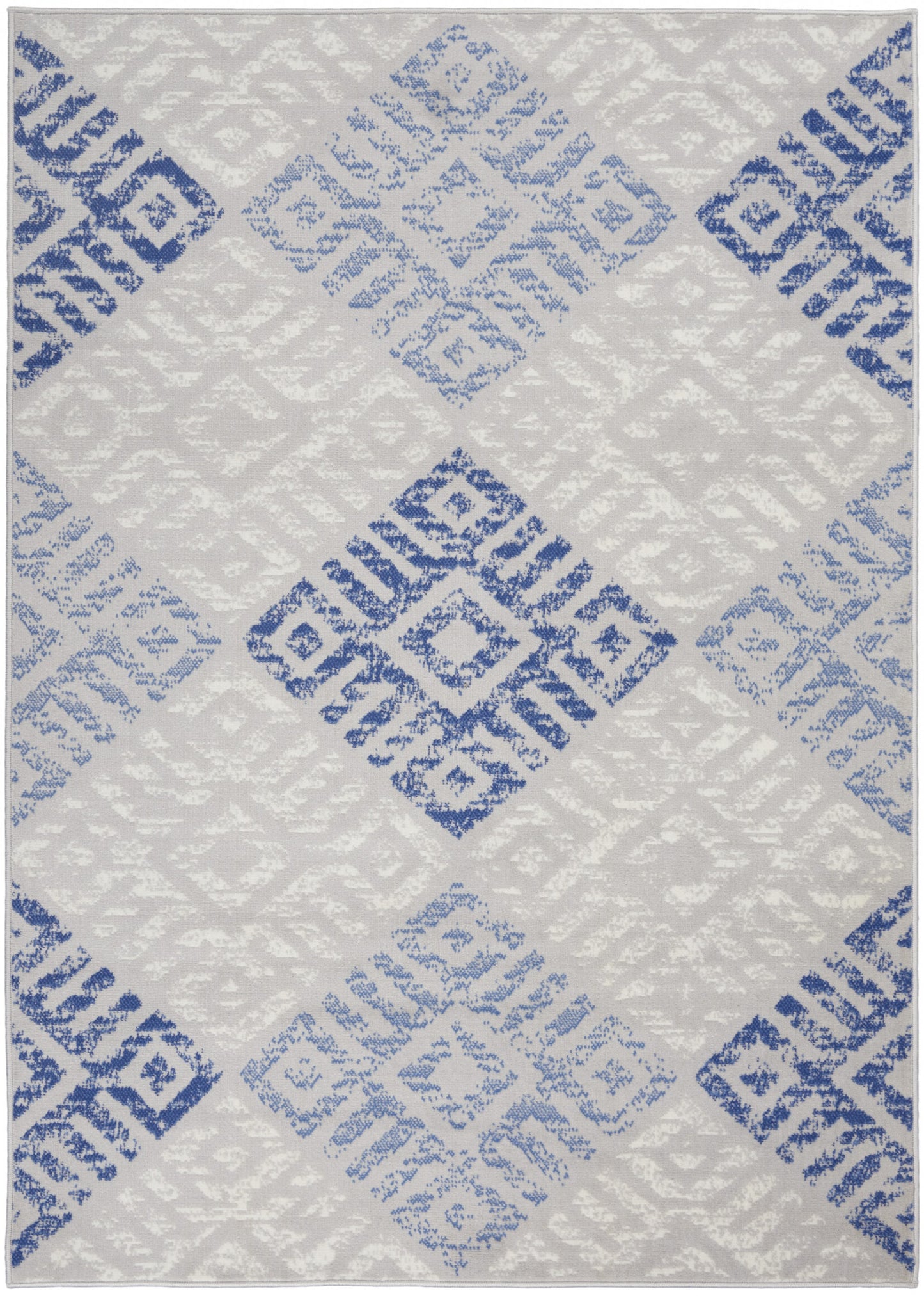 6' X 9' Blue Gray Geometric Dhurrie Area Rug