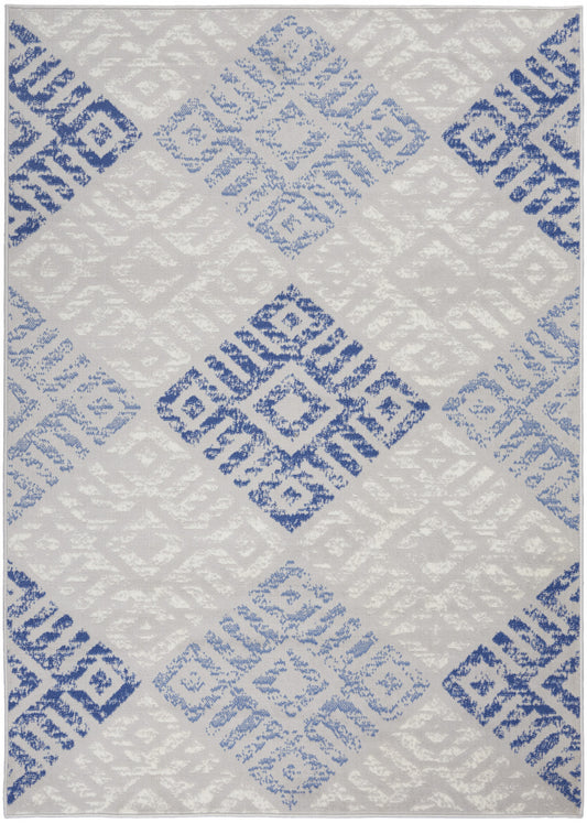 4' X 6' Blue Gray Geometric Dhurrie Area Rug