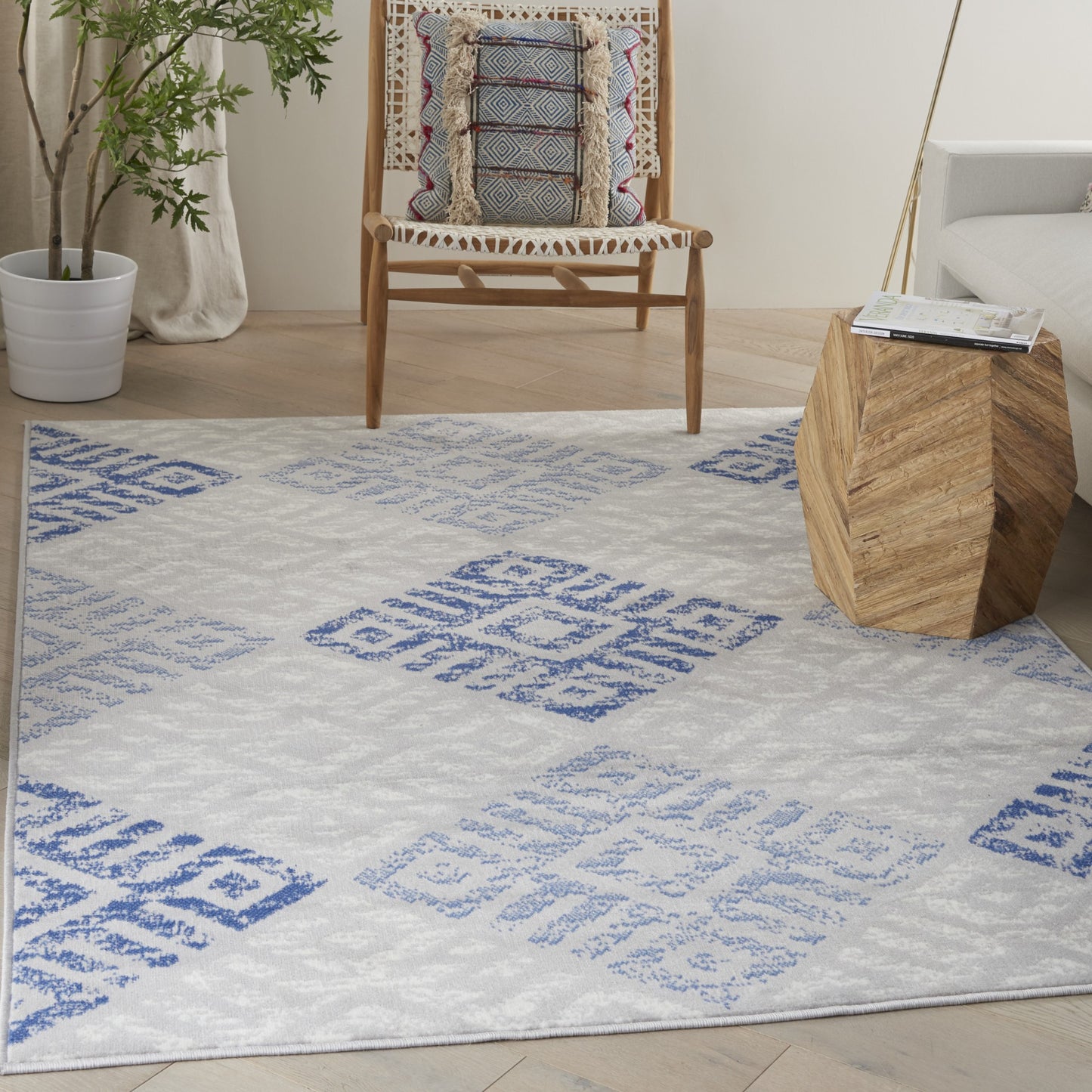 6' X 9' Blue Gray Geometric Dhurrie Area Rug