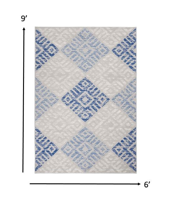 6' X 9' Blue Gray Geometric Dhurrie Area Rug