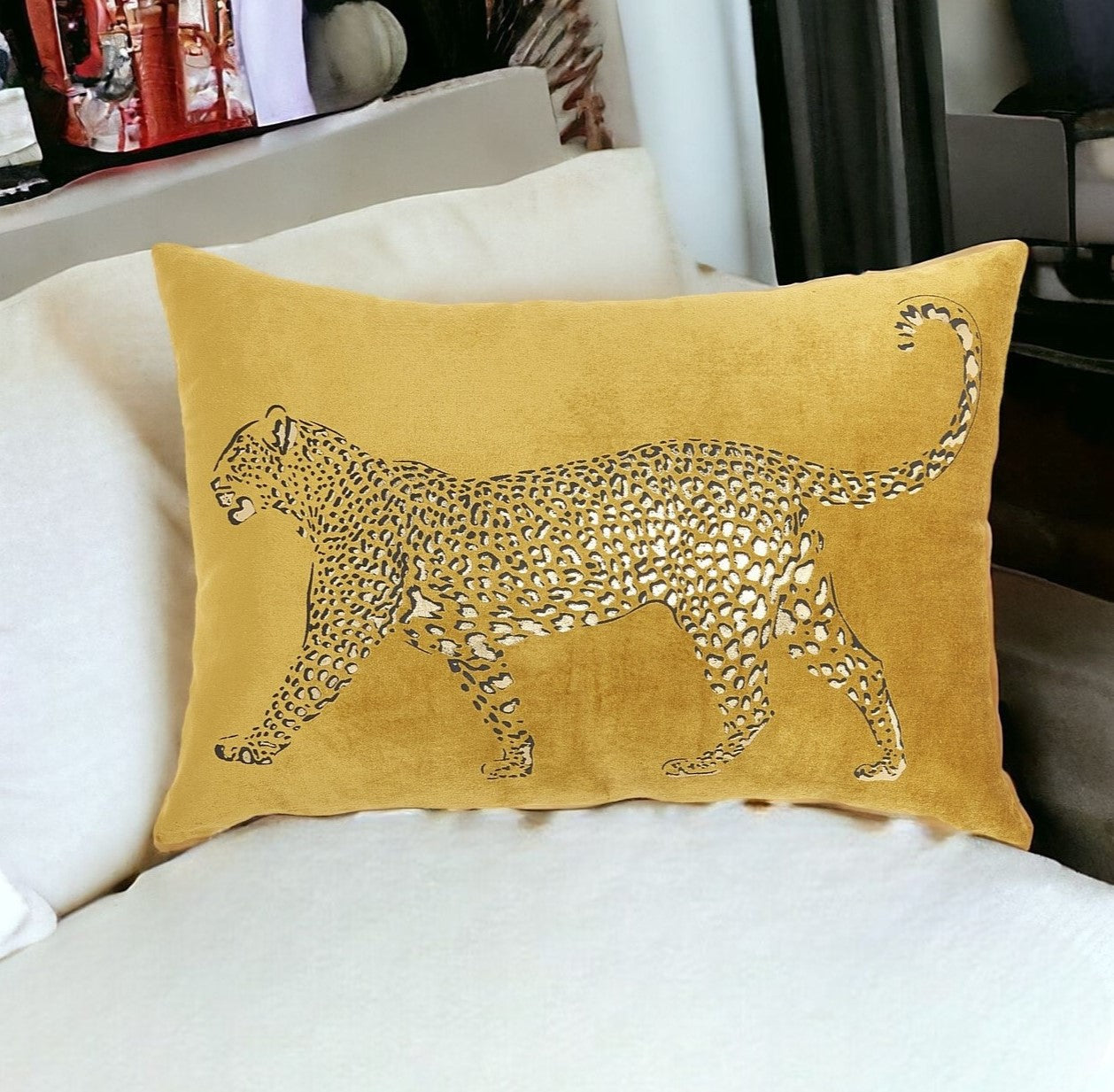 Bold Golden Leopard Lumbar Pillow