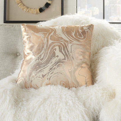 Pink Accent Throw Pillow With Rose Gold Swirl Design