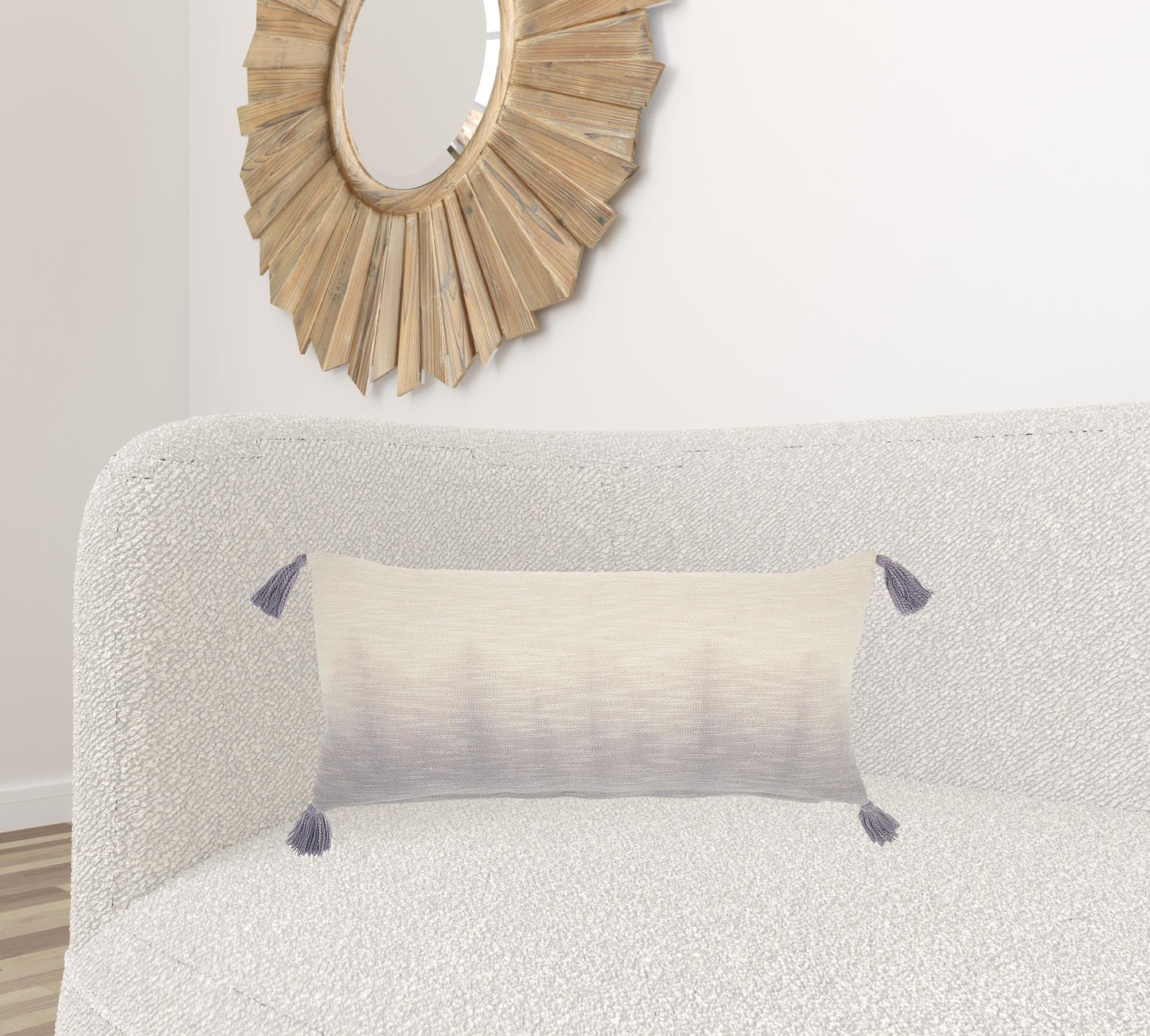 Gray Ombre Tasseled Lumbar Pillow