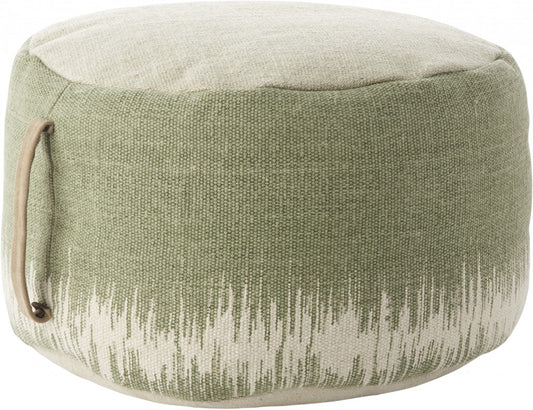 20" Green and White Cotton Round Abstract Pouf Ottoman