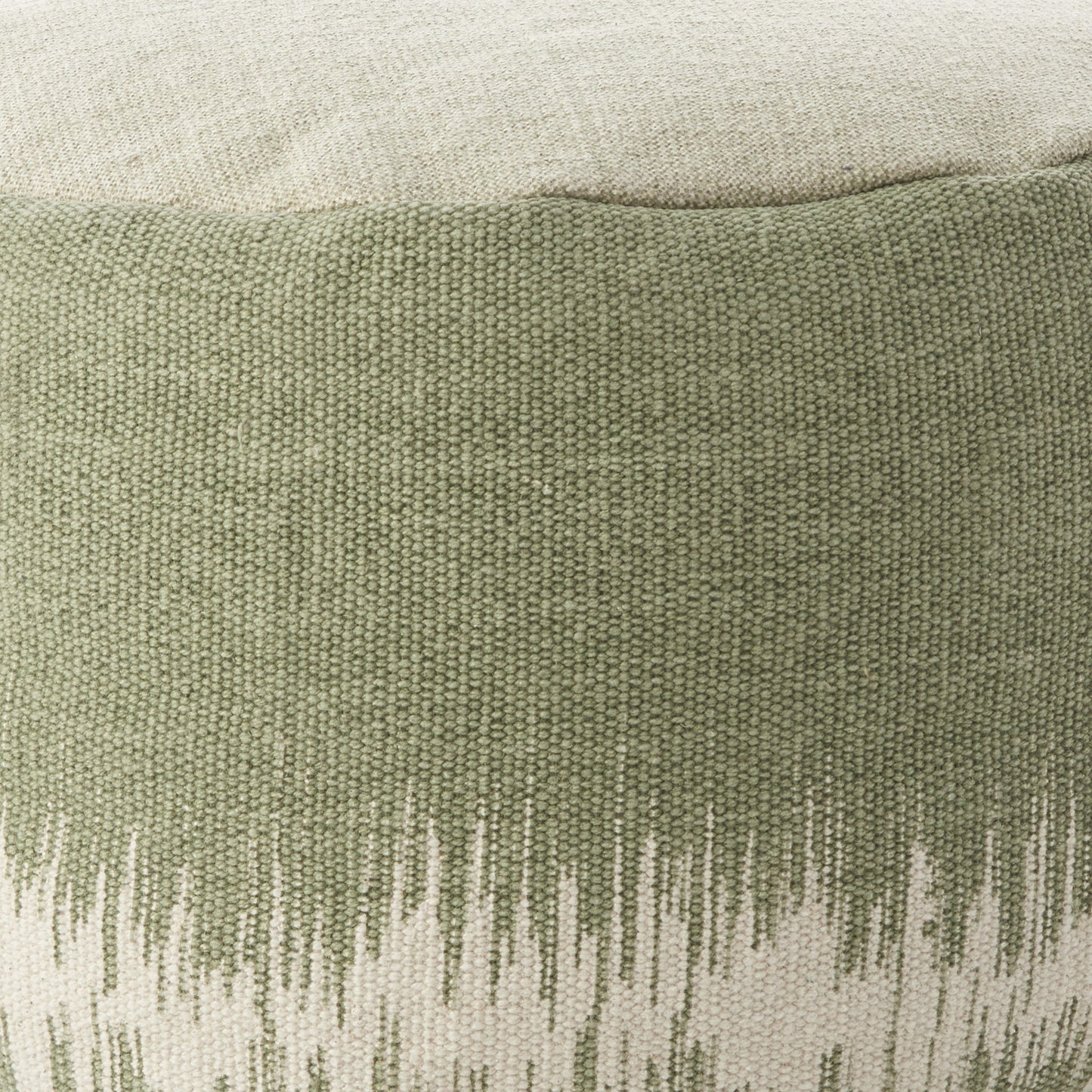 20" Green and White Cotton Round Abstract Pouf Ottoman