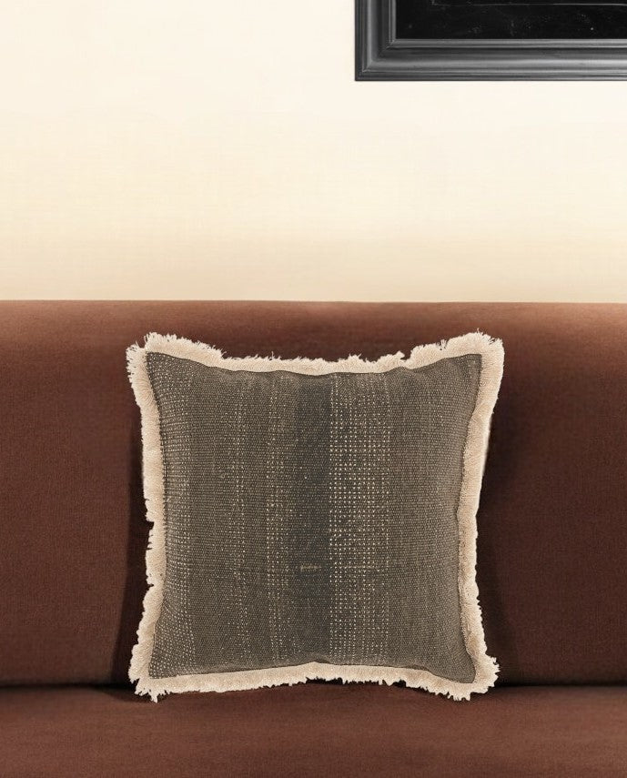 Textured Cotton Charcoal Accent Throw Pillow