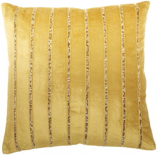 Glam Gold And Gold Accent Throw Pillow With Beaded Details