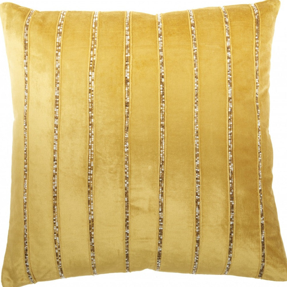 20" Glam Gold Striped Velvet Throw Pillow With Sequins