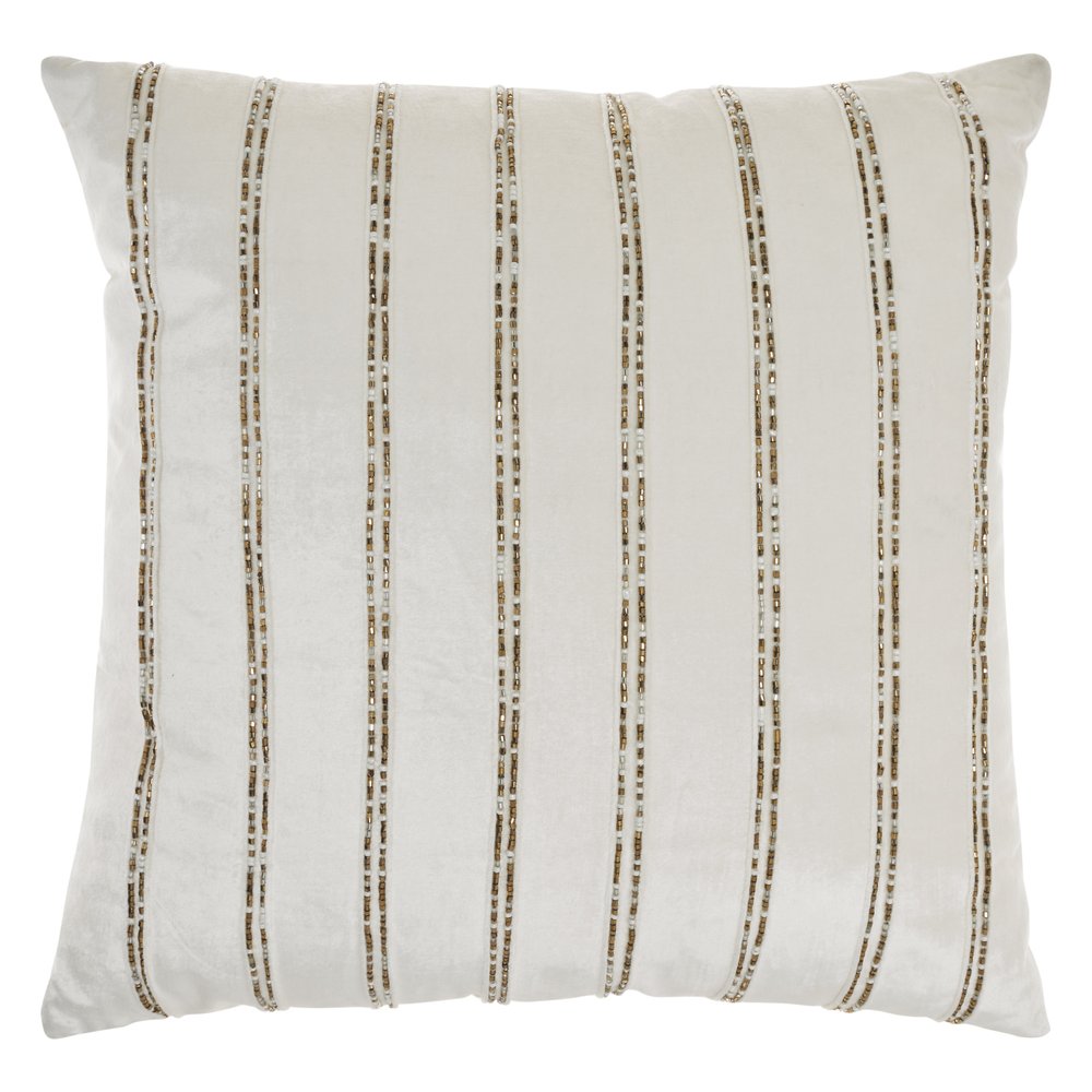 Glam Ivory And Gold Accent Throw Pillow With Beaded Details