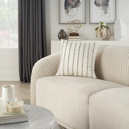 Glam Ivory And Gold Accent Throw Pillow With Beaded Details