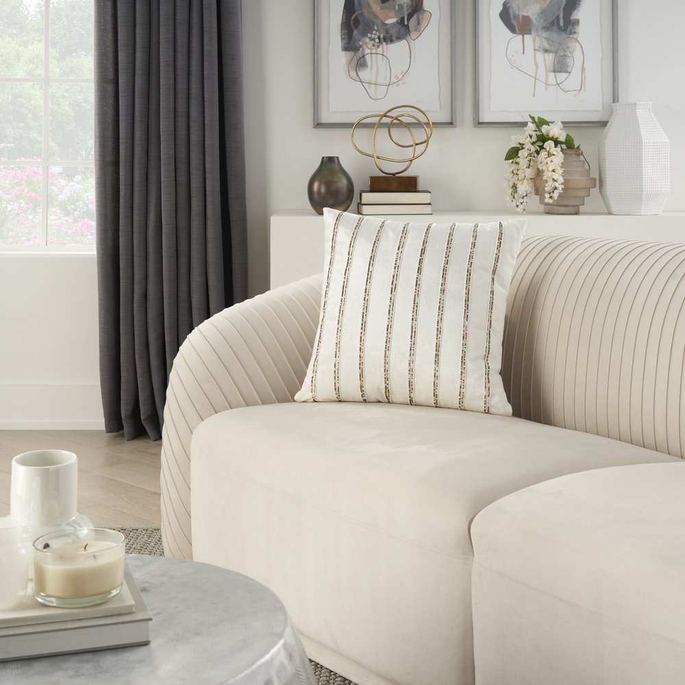 Glam Ivory And Gold Accent Throw Pillow With Beaded Details