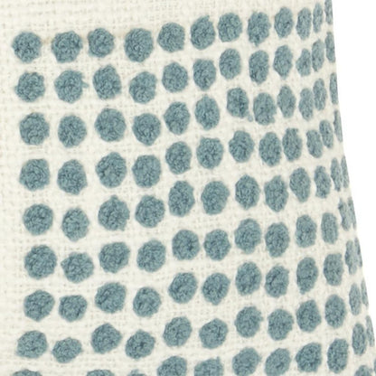 12" X 20" Beige Blue and Ivory Geometric Cotton Throw Pillow With Textured Appliques