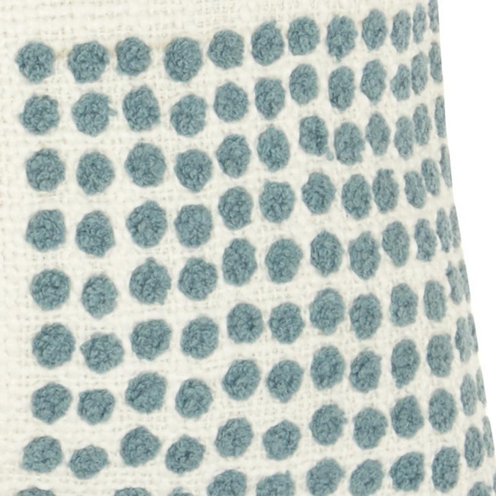 12" X 20" Beige Blue and Ivory Geometric Cotton Throw Pillow With Textured Appliques