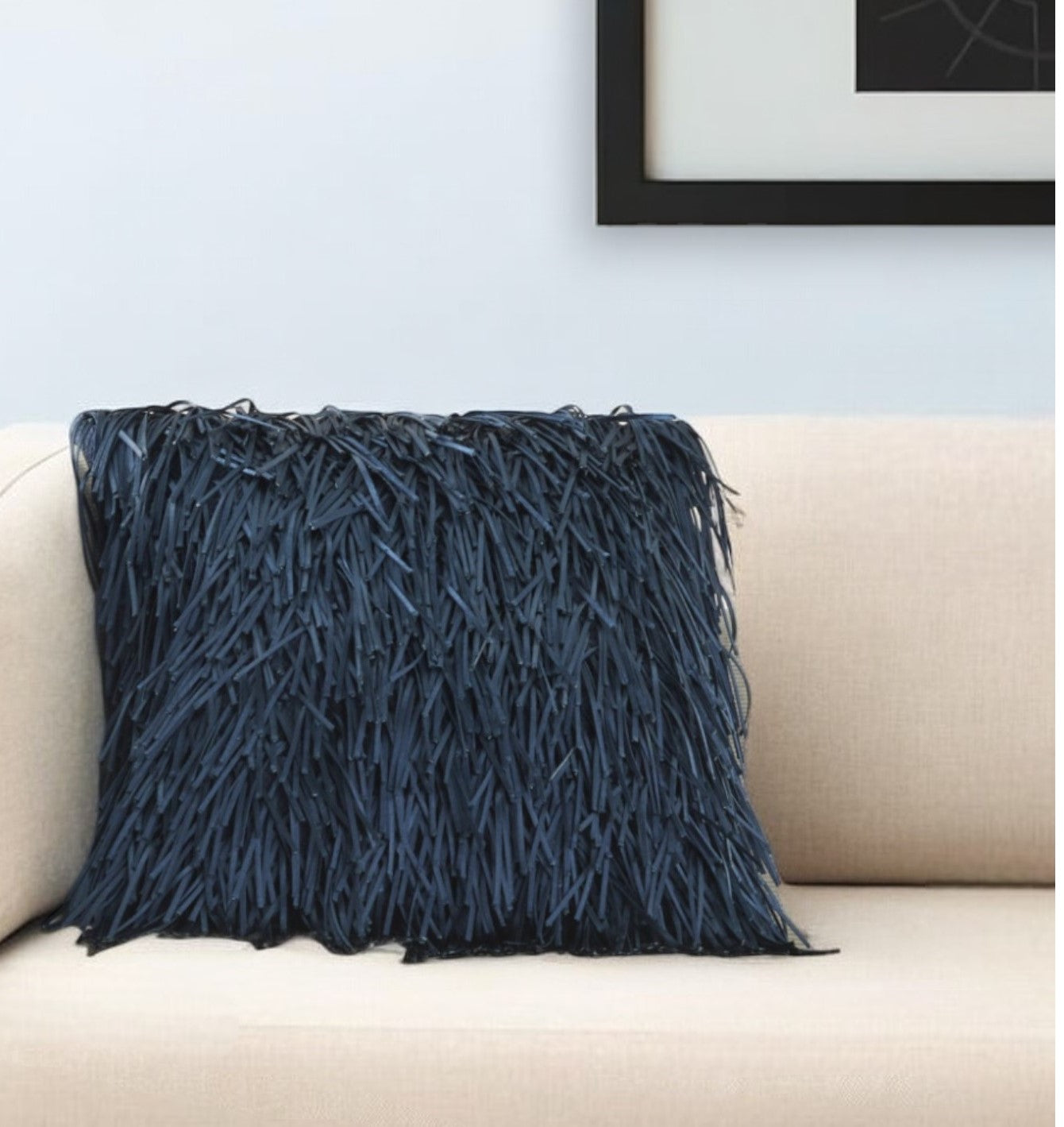 Unique Navy Blue Shag Accent Pillow