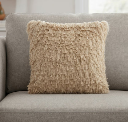 Soft Beige Shag Accent Pillow