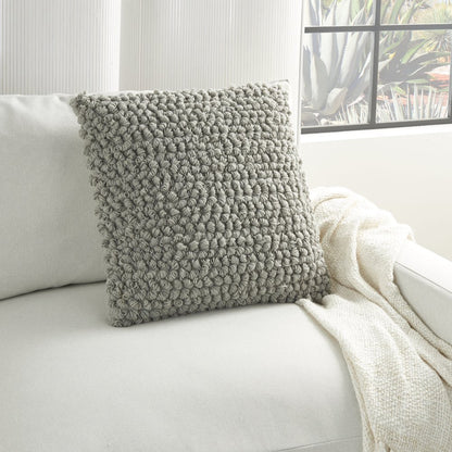 20" Light Gray Cotton Blend Curly Loops Throw Pillow