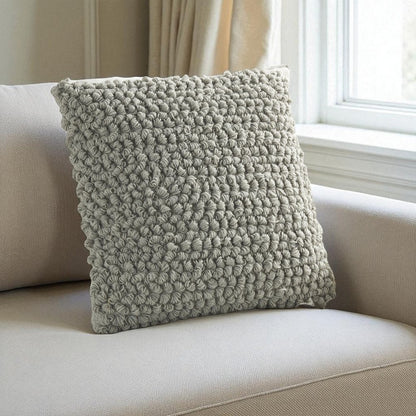 20" Light Gray Cotton Blend Curly Loops Throw Pillow