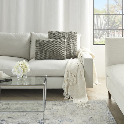 20" Light Gray Cotton Blend Curly Loops Throw Pillow