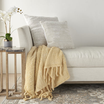 20" White Striped Cotton Blend Throw Pillow