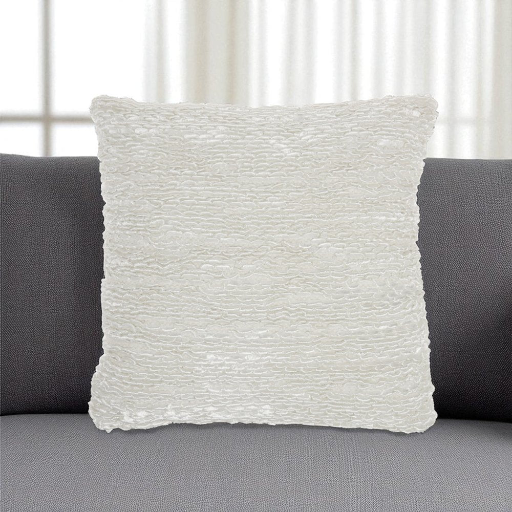 20" White Striped Cotton Blend Throw Pillow