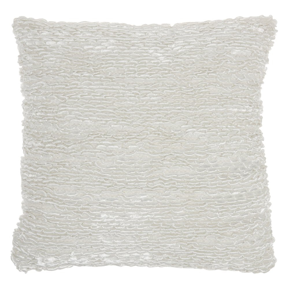 20" White Striped Cotton Blend Throw Pillow