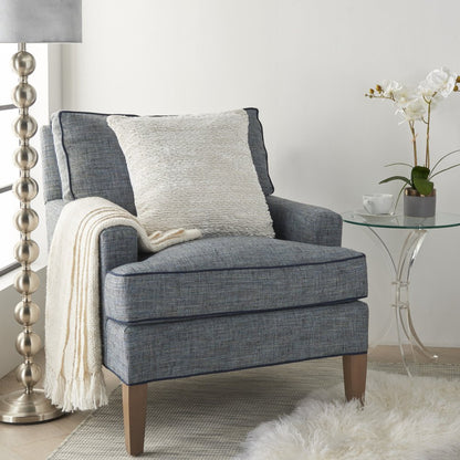 20" White Striped Cotton Blend Throw Pillow