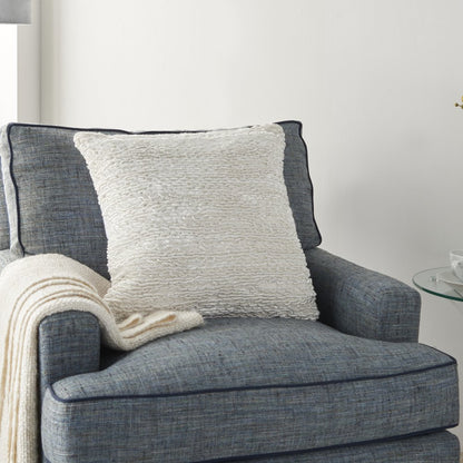 20" White Striped Cotton Blend Throw Pillow