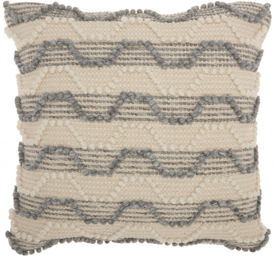 20" Ivory and Gray Striped Throw Pillow With Texture