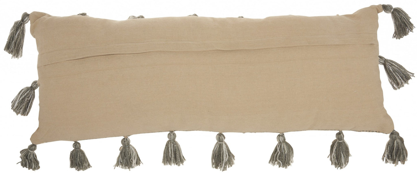 13" X 33" Gray Polyester Blend Throw Pillow With Tassels