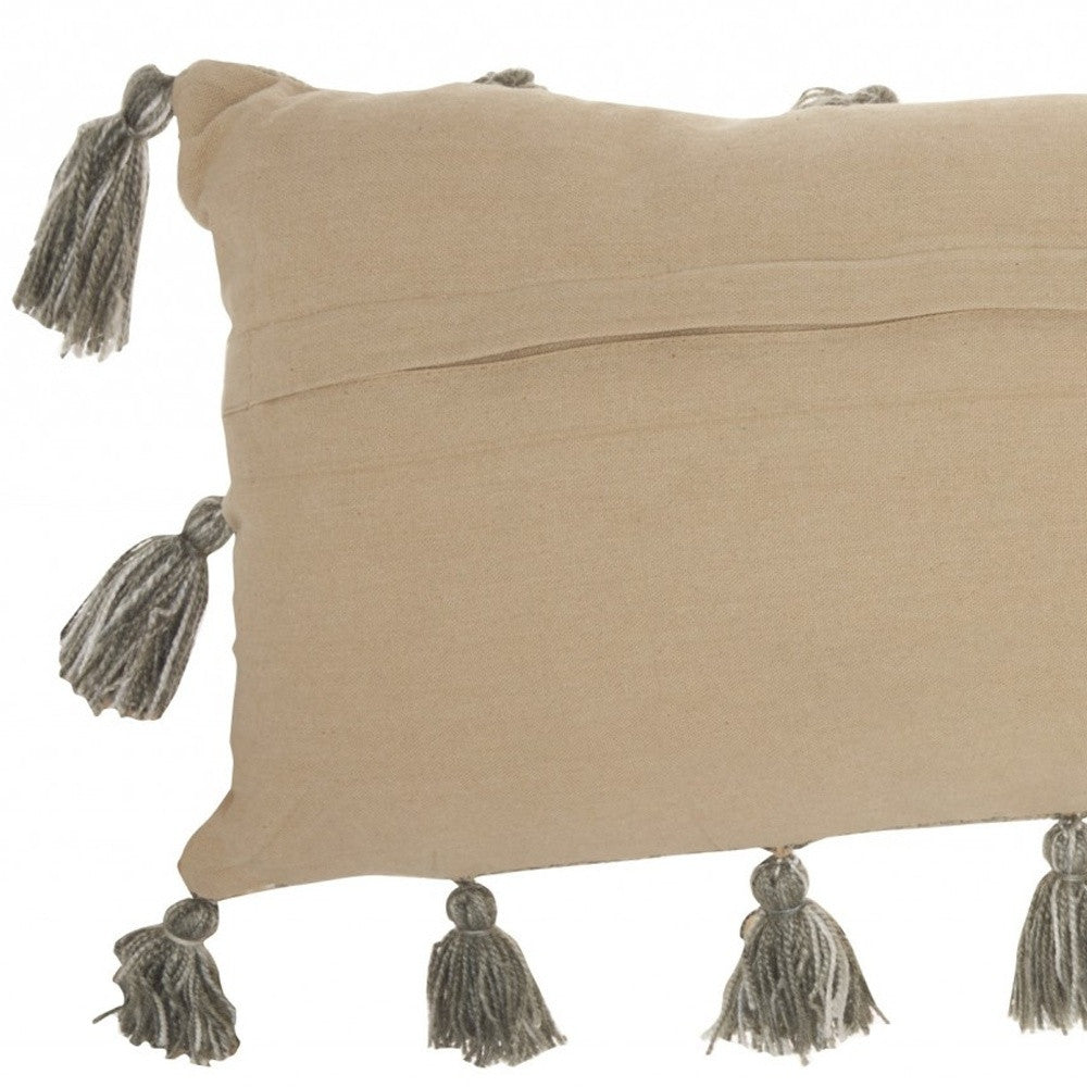 13" X 33" Gray Polyester Blend Throw Pillow With Tassels