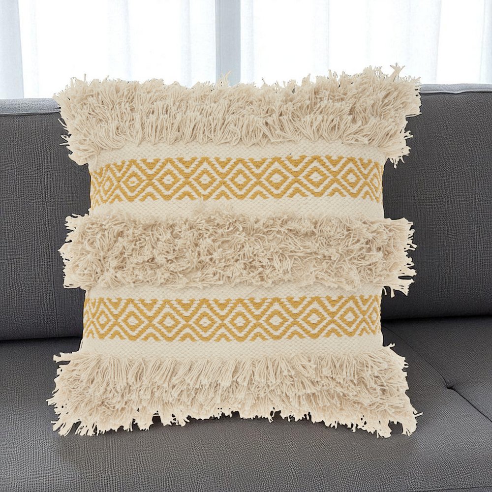 Mustard Diamond Patterned Throw Pillow