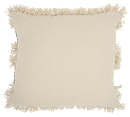 18" Blue And Natural Geometric Cotton Throw Pillow with Texture