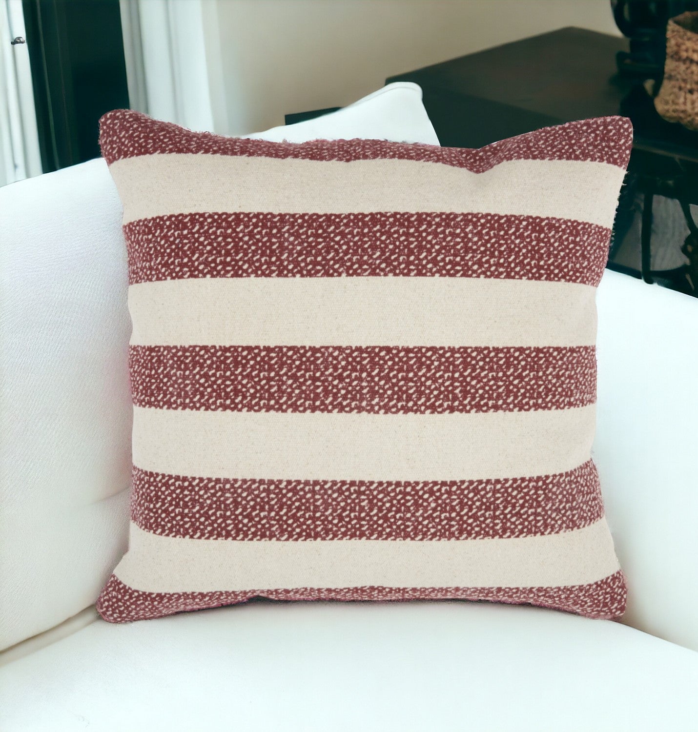 Red And Ivory Stripes Throw Pillow