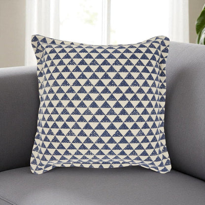 Indigo And Ivory Triangle Design Throw Pillow