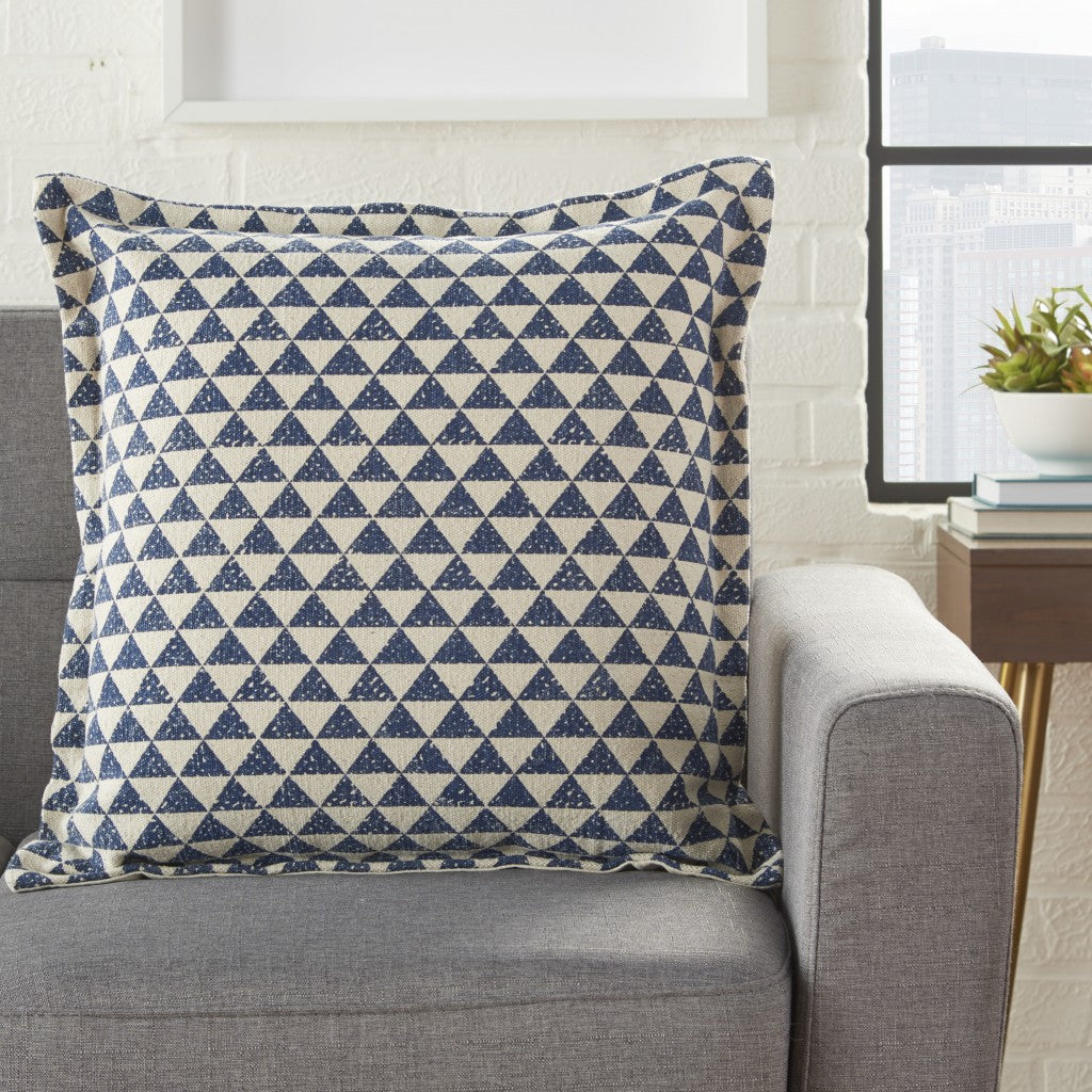 Indigo And Ivory Triangle Design Throw Pillow