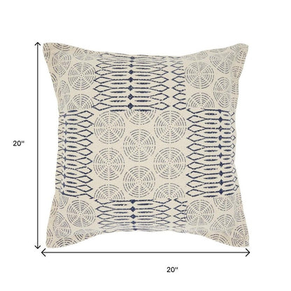 20" Indigo And Ivory Geometric Cotton Throw Pillow