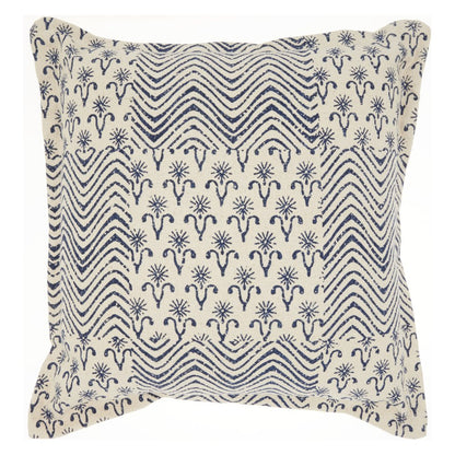 Indigo And Ivory Floral Waves Throw Pillow