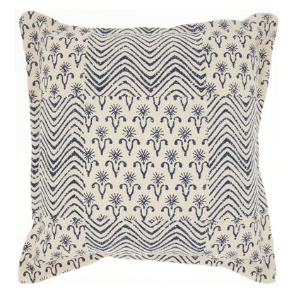 20" Indigo And Ivory Geometric Cotton Throw Pillow