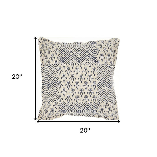 20" Indigo And Ivory Geometric Cotton Throw Pillow