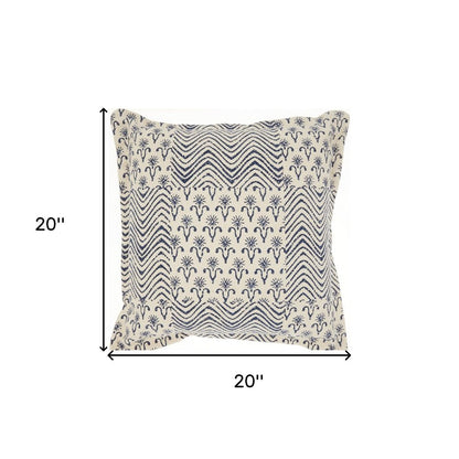20" Indigo And Ivory Geometric Cotton Throw Pillow