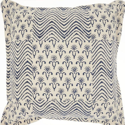 20" Indigo And Ivory Geometric Cotton Throw Pillow